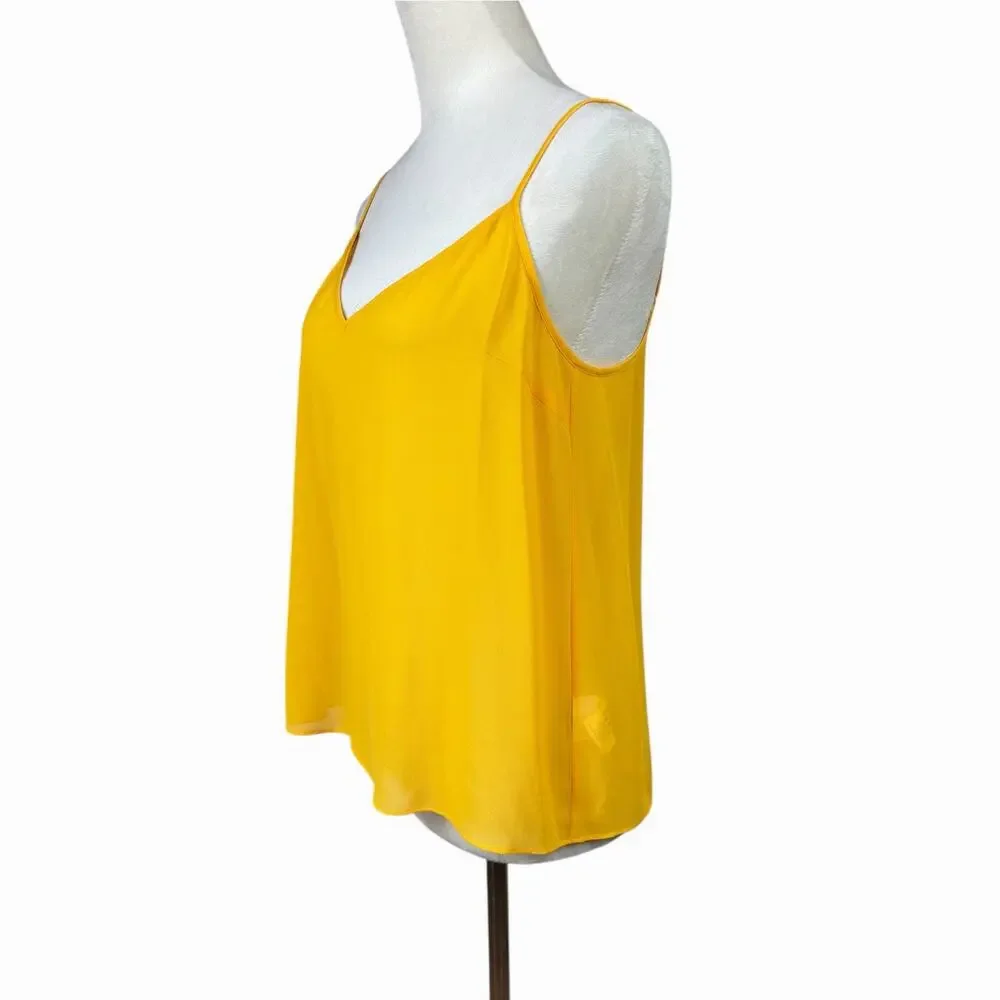 Tory Burch NWT Womens Yellow Natalie Grid Textured Georgette Top with Camisole